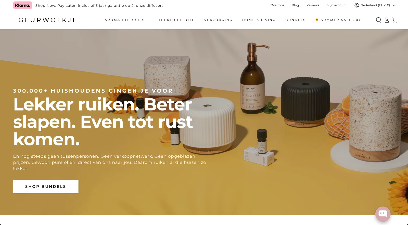 Geurwolkje homepage on desktop after the redesign