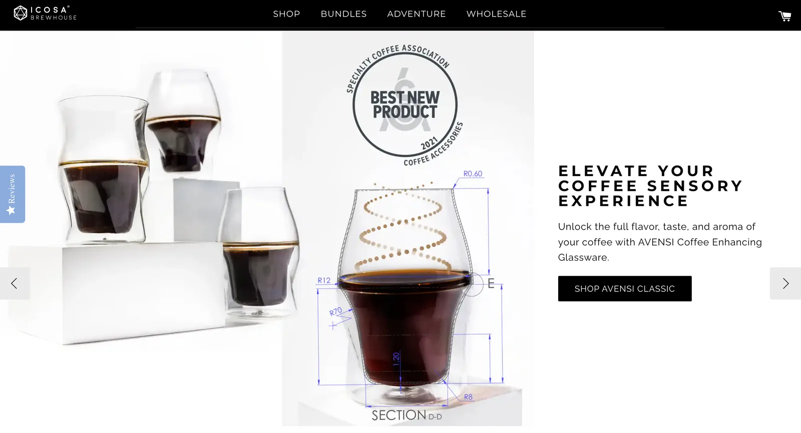 ICOSA Brewhouse storefront homepage