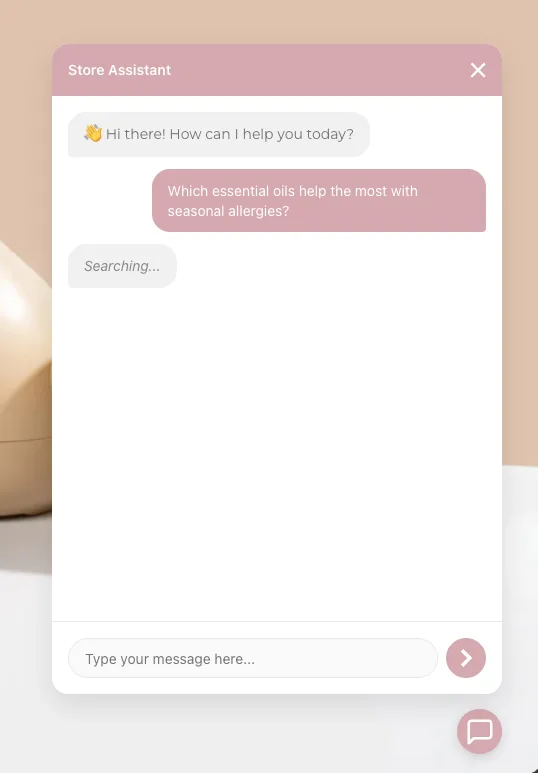 The assistant searching Smellacloud's data sources before it answers.