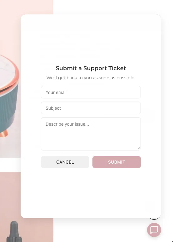 The support ticket form, which opens a Zendesk ticket for the team.